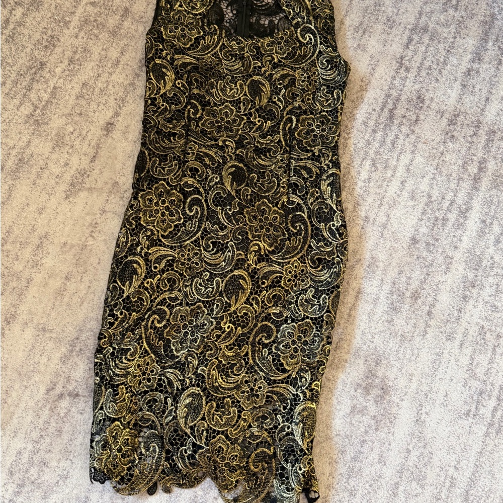 Chic Black and Gold Floral Lace Mini Dress